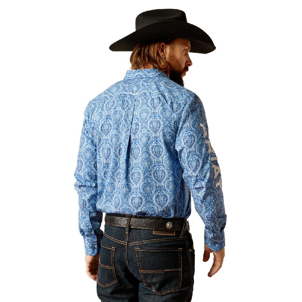 Ariat Blue/White Paisley Print Team Kellan Men's Collared Fitted Longsleeve Button Down Shirt 10052627