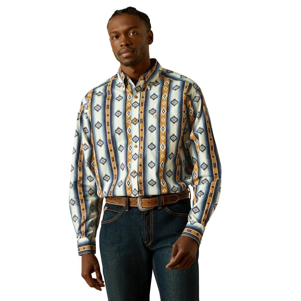 Ariat Blue/White with Aztec Print Designs Shilo Men's Collared Classic Fit Longsleeve Shirt 10062236