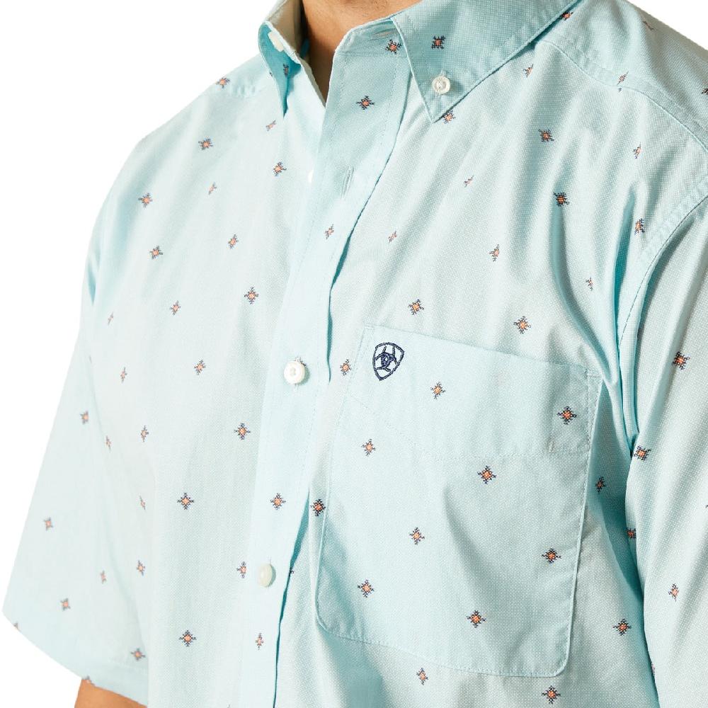 Ariat Blue With Print MNS Royse Classic Fit Men's Collared Short Sleeve Shirt 10051509