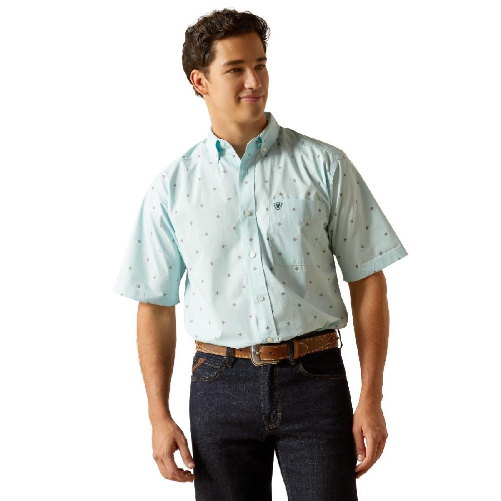 Ariat Blue with Print MNS Royse Classic Fit Men's Collared Short Sleeve Shirt 10051509