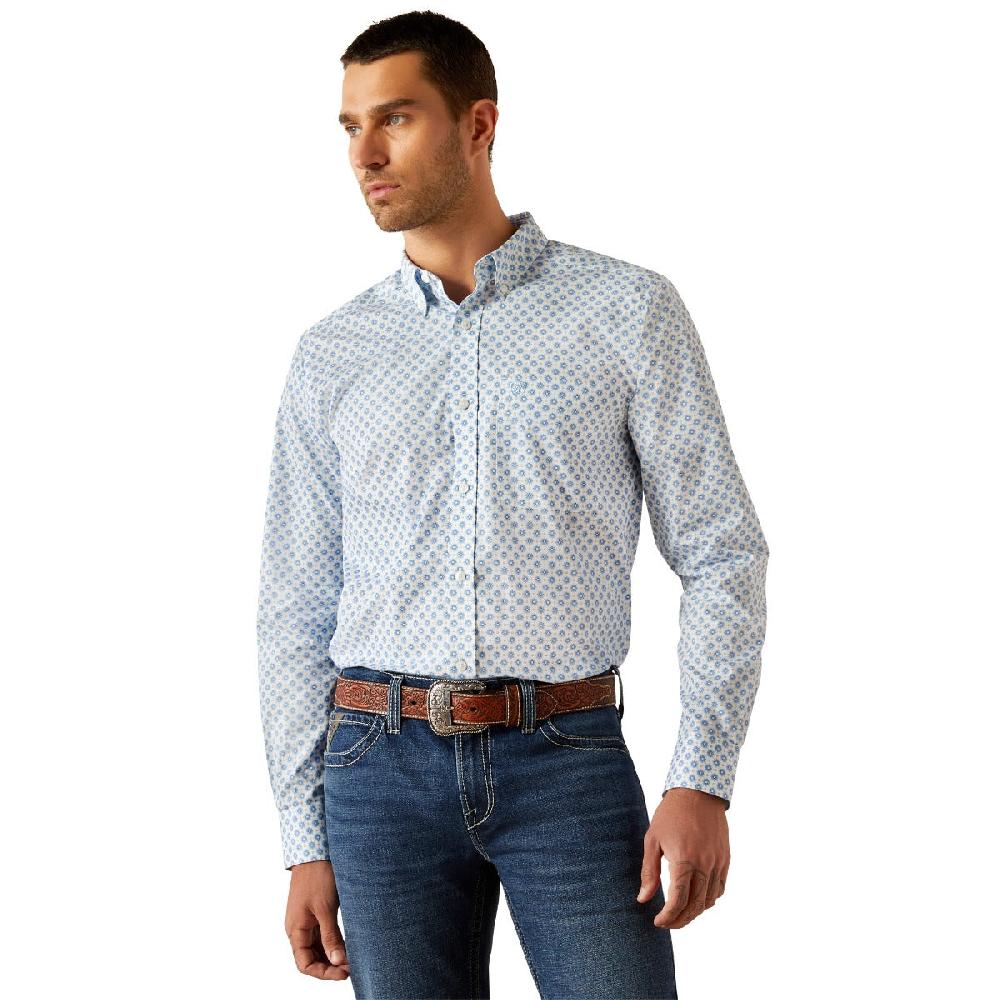 Ariat Blue Wrinkle Free Men's Booker Fitted Collared Longsleeve Button Front Shirt 10054662