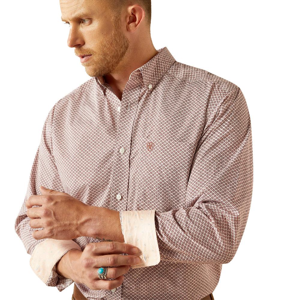 Ariat Brick/White Print Avery Wrinkle Free Men's Collared Classic Fit Longsleeve Shirt 10054689