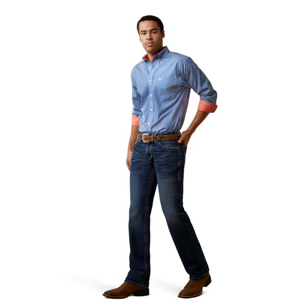 Ariat Bright Cobalt Wrinkle Free Wren Men's Long Sleeve Fitted Button Down Shirt 10044855