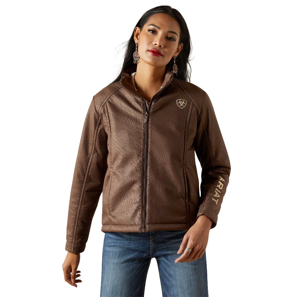 Ariat Brown Faux Leather Logo Softshell Women's Jacket 10062795