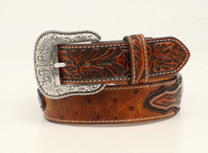 Ariat Brown Faux Ostrich Textured Leather Strap Men's Belt A1024402