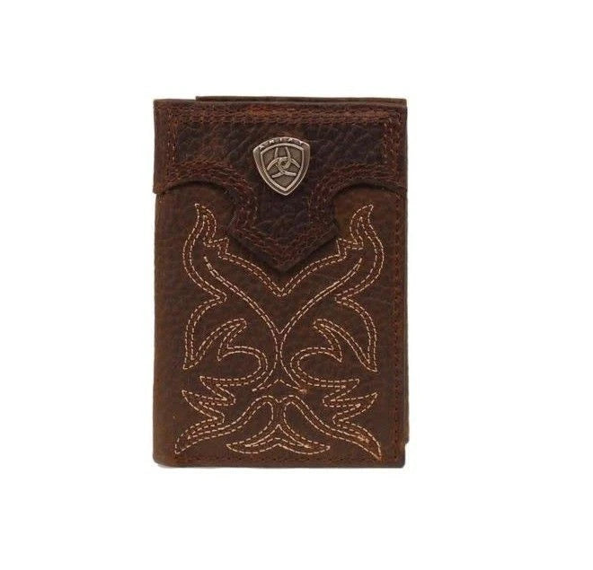 ARIAT BROWN MEN'S EMBROIDERED TRIFOLD WALLET A3511002