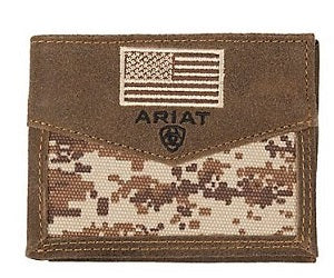 Ariat Brown Patriot Digital Camo Flag Bifold Wallet A3536844
