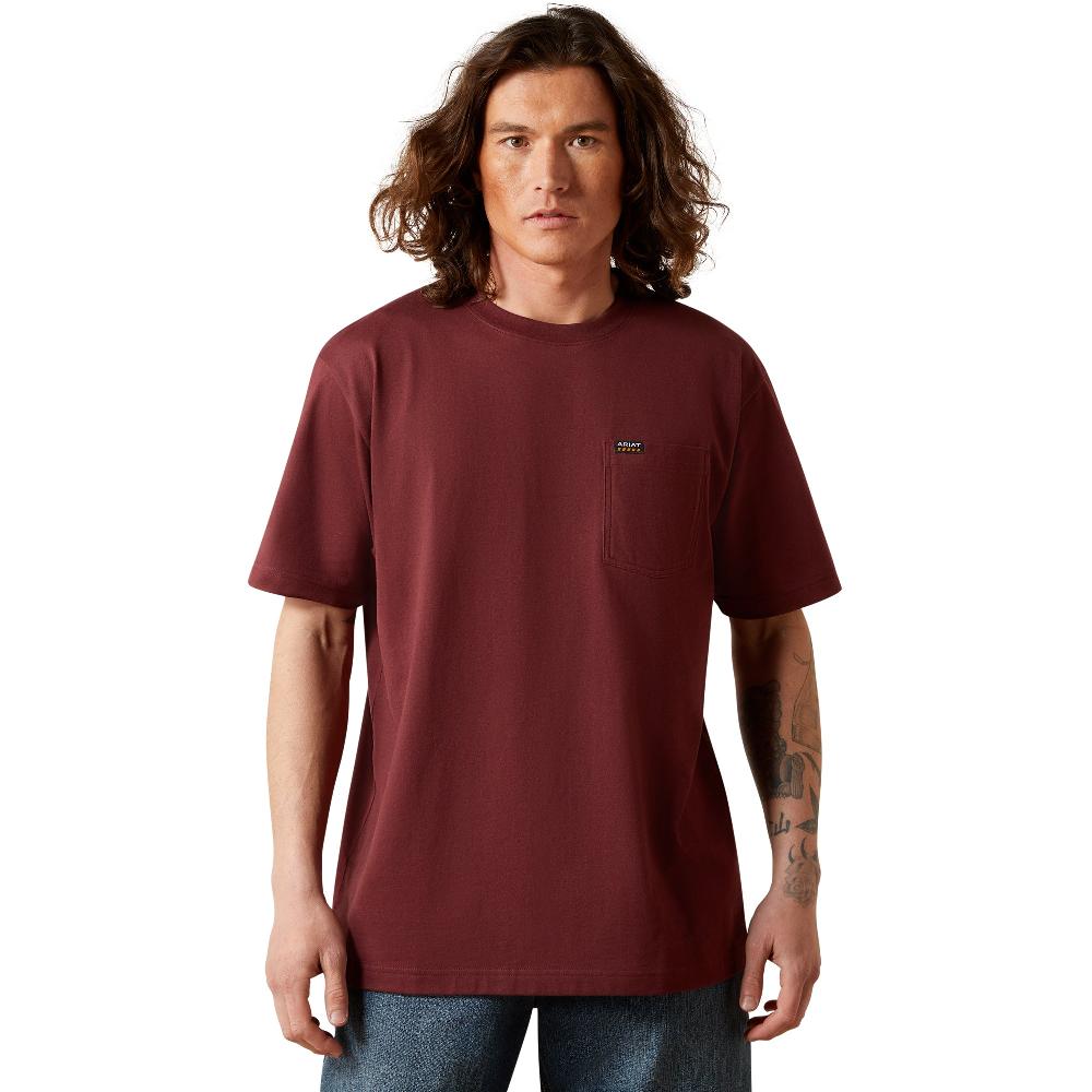 Ariat Burgundy Heather Rebar Cotton Strong Men's Standard Pocket T-Shirt 10064013