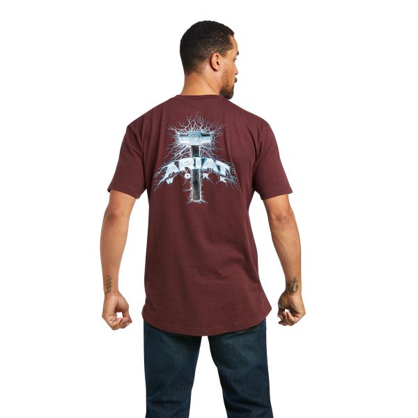 Ariat Burgundy Heather Rebar Cotton Strong Voltaic Hammer Mens Short Sleeve Tee Shirt 10039664