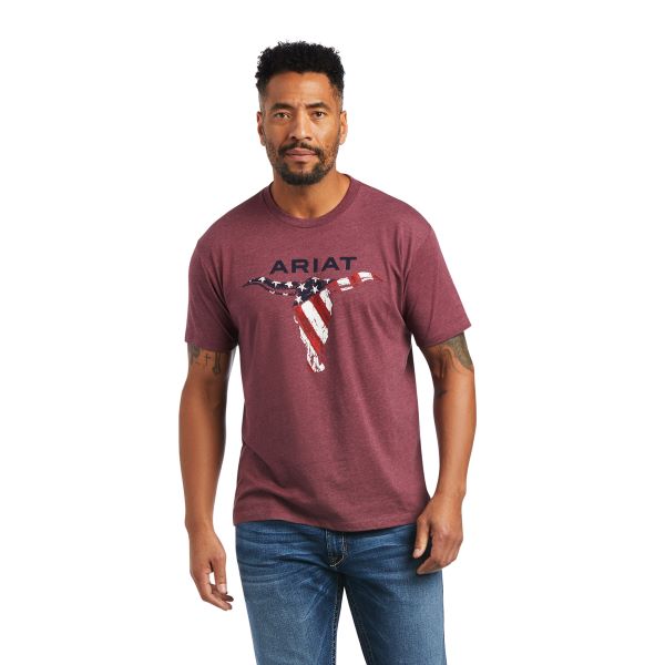 Ariat Burgundy Heather Steer Skull USA Mens T-Shirt 10040868