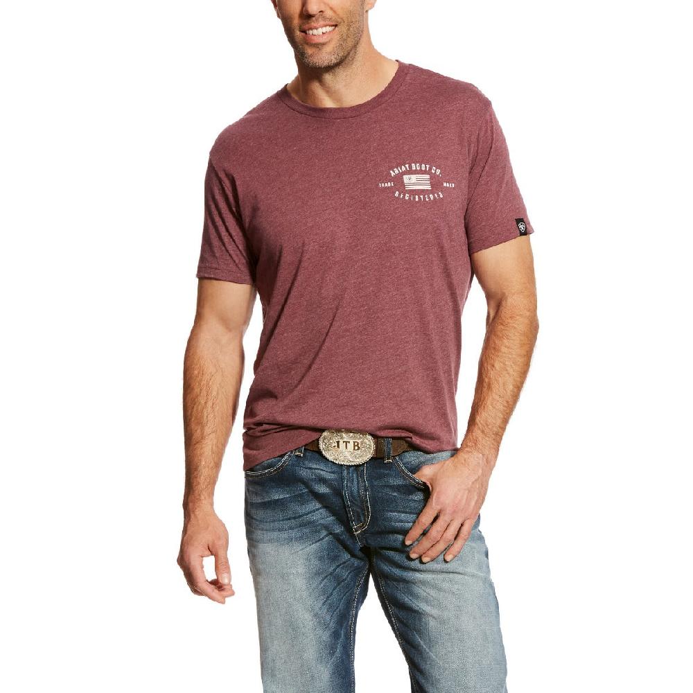 Ariat Burgundy Heather US Registered Flag Men's Burgundy Short Sleeve Tee 10024554