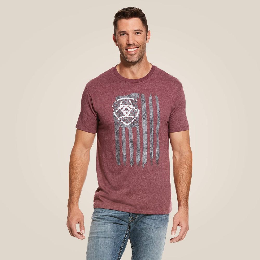 Ariat Burgundy Heather Vertical Flag Men's Short Sleeve T-Shirt 10029003