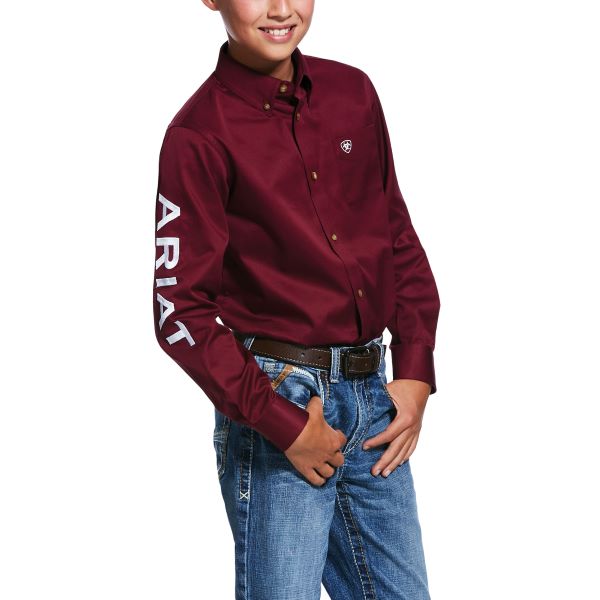 Ariat Burgundy Team Logo Twill Boys Classic Long Sleeve Shirt 10030163