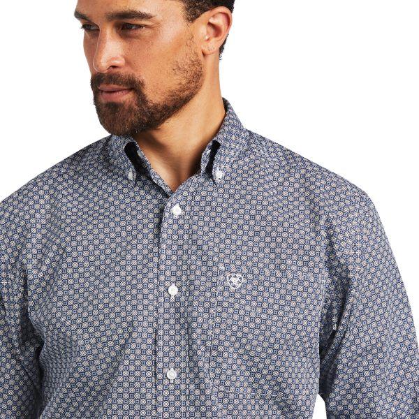 Ariat Carbon Blue Bo Classic Fit Mens Longsleeve Print Button Shirt 10040677