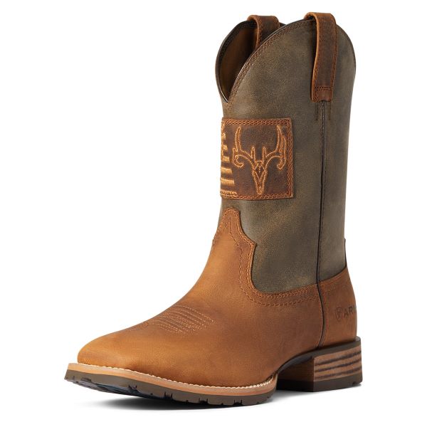 Ariat Casper Brown With Cave Tan Hybrid Patriot Country Men's Western Boot 10038353