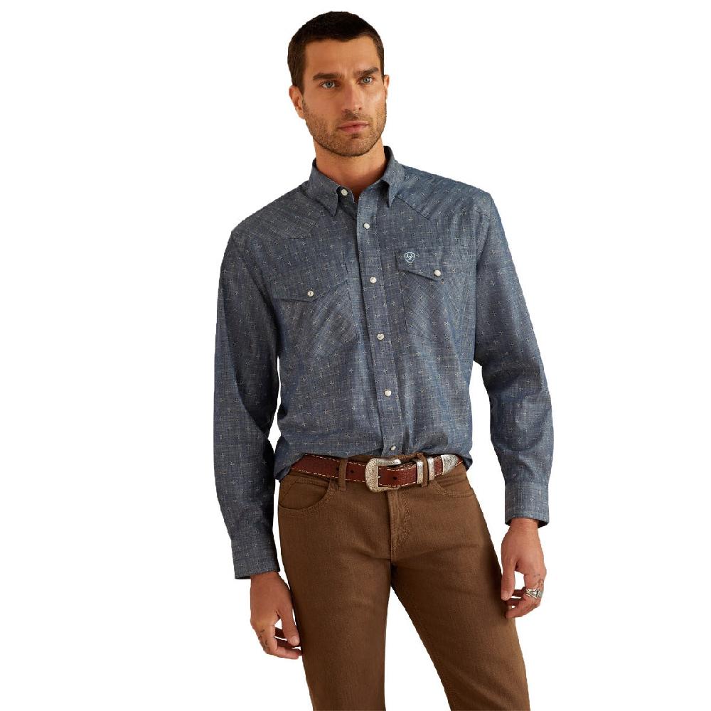 Ariat Chambray Blue Fenix Men's Classic Fit Collared Longsleeve Button Front Shirt 10054658