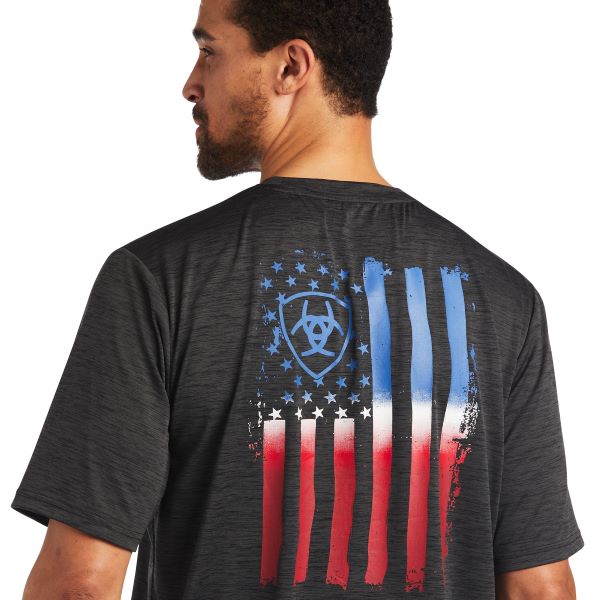Ariat Charcoal Charger Vertical Flag Mens Tee Shirt 10040632