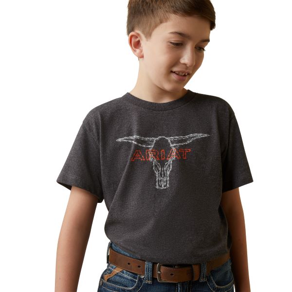 Ariat Charcoal Heather Barbed Wire Steer Kid's T-Shirt 10044750