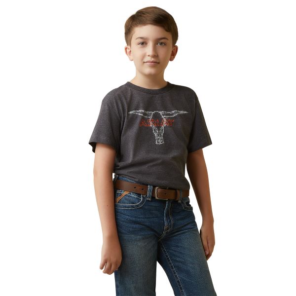 Ariat Charcoal Heather Barbed Wire Steer Kid's T-Shirt 10044750