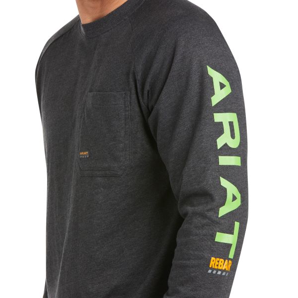Ariat Charcoal Heather/Lime Rebar Cotton Strong Mens Graphic T-Shirt 10037642
