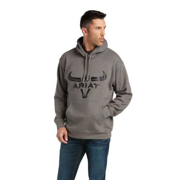 Ariat Charcoal Heather Steer Head Mens Basic Hoodie Sweatshirt 10037819