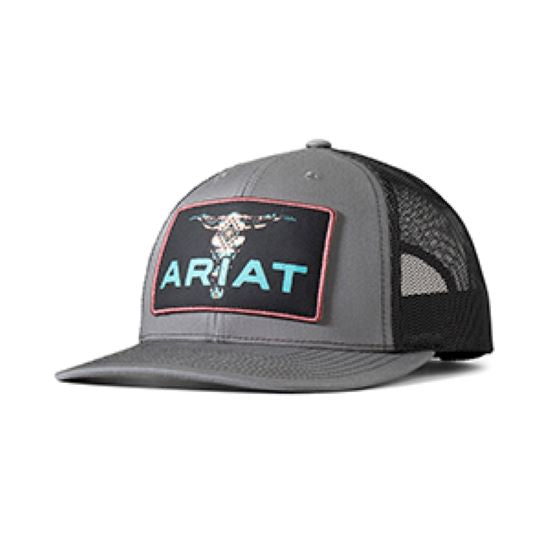 Ariat Charcoal Men's Snap Back Hat with a Bull Skull Patch Design A300085907