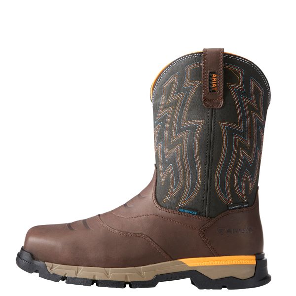 Ariat Chocolate Brown Rebar Flex Western Waterproof Mens Composite Toe Work Boot 10021487