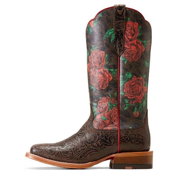 Ariat Chocolate Floral Emboss/Wild Rose Print Women's Wide Square Toe Western Boots 10046892