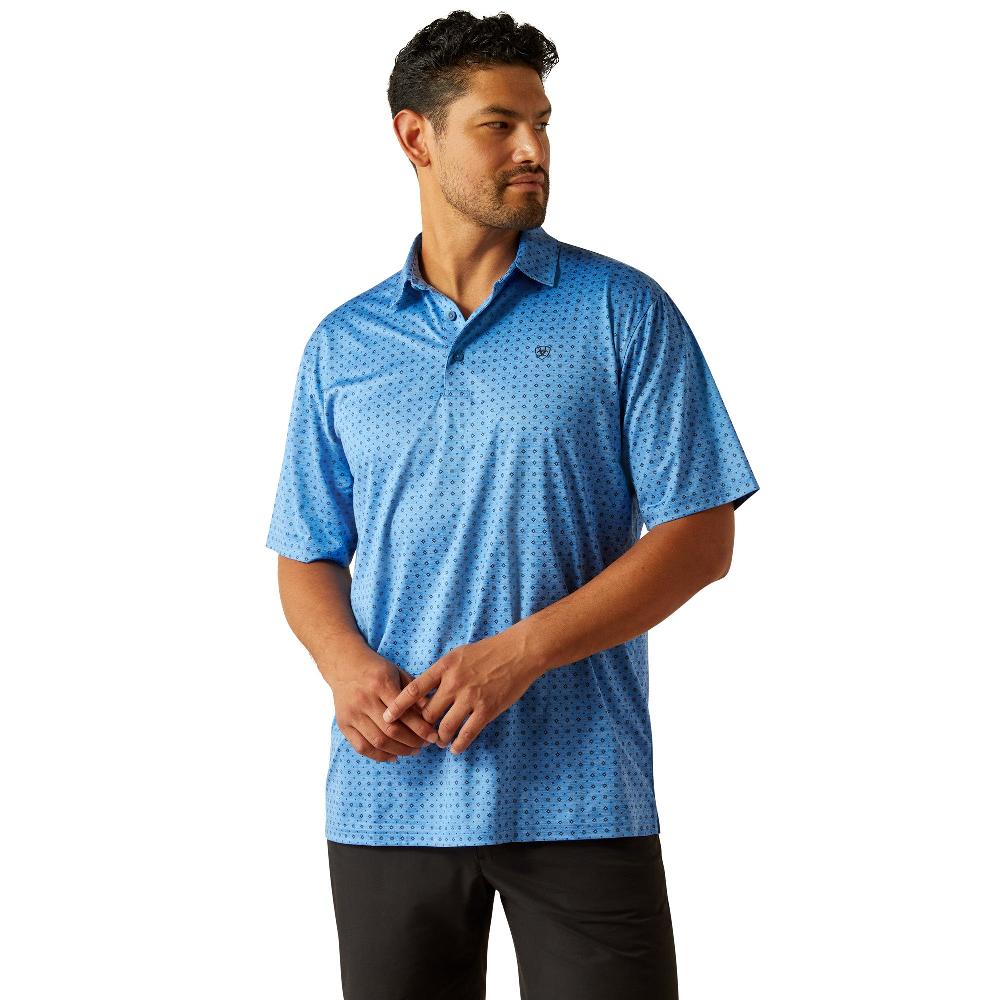 Ariat Classic Blue with Print Men's Charger 2.0 Short Sleeve Polo Shirt 10058848