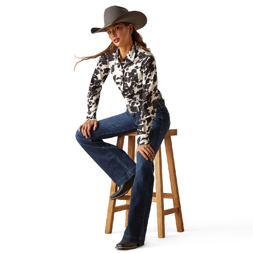 Ariat Cow Print Wrinkle Resist Team Kirby Women's Button Front Stretch Shirt 10047225