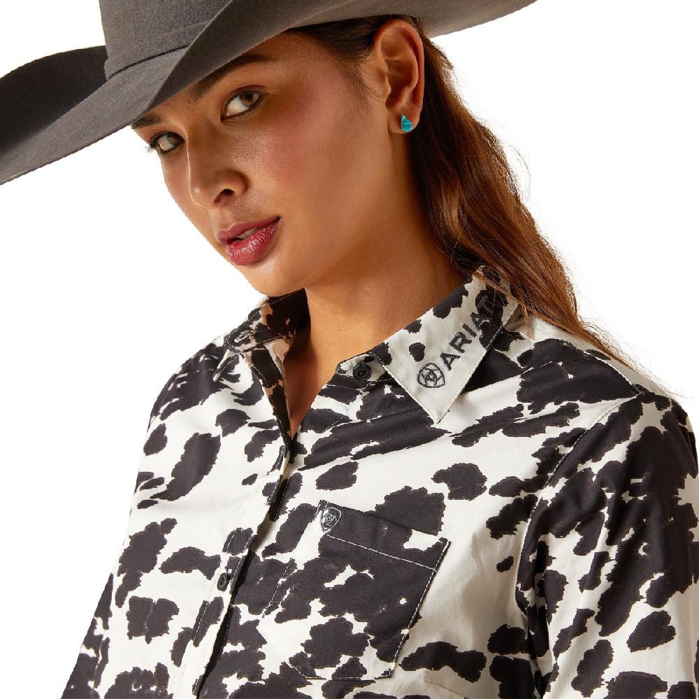 Ariat Cow Print Wrinkle Resist Team Kirby Women's Button Front Stretch Shirt 10047225