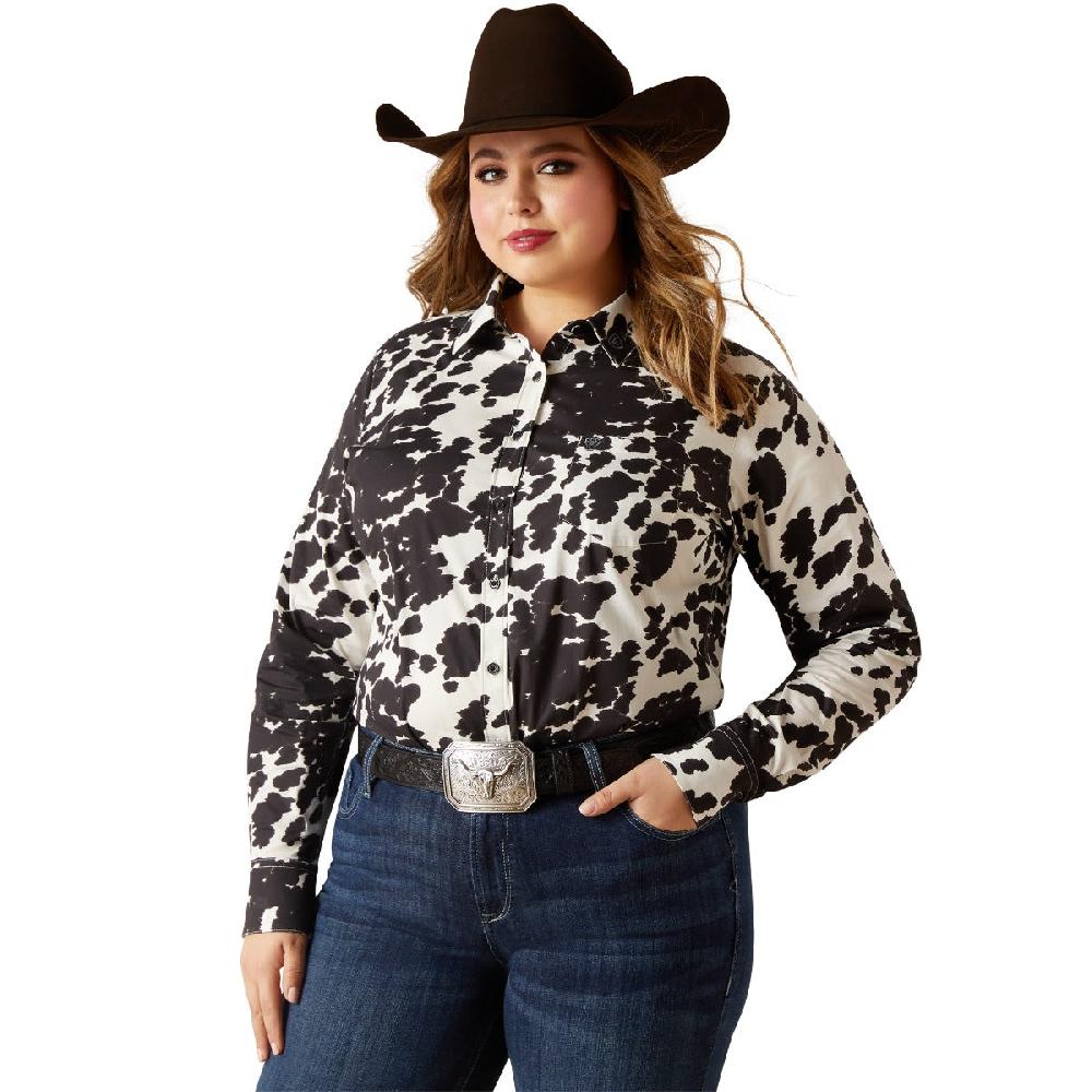 Ariat Cow Print Wrinkle Resist Team Kirby Women's Button Front Stretch Shirt 10047225