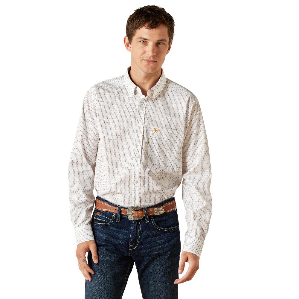 Ariat Cream Wrinkle Free Dewitt Men's Collared Longsleeve Fitted Button Front Shirt 10062201