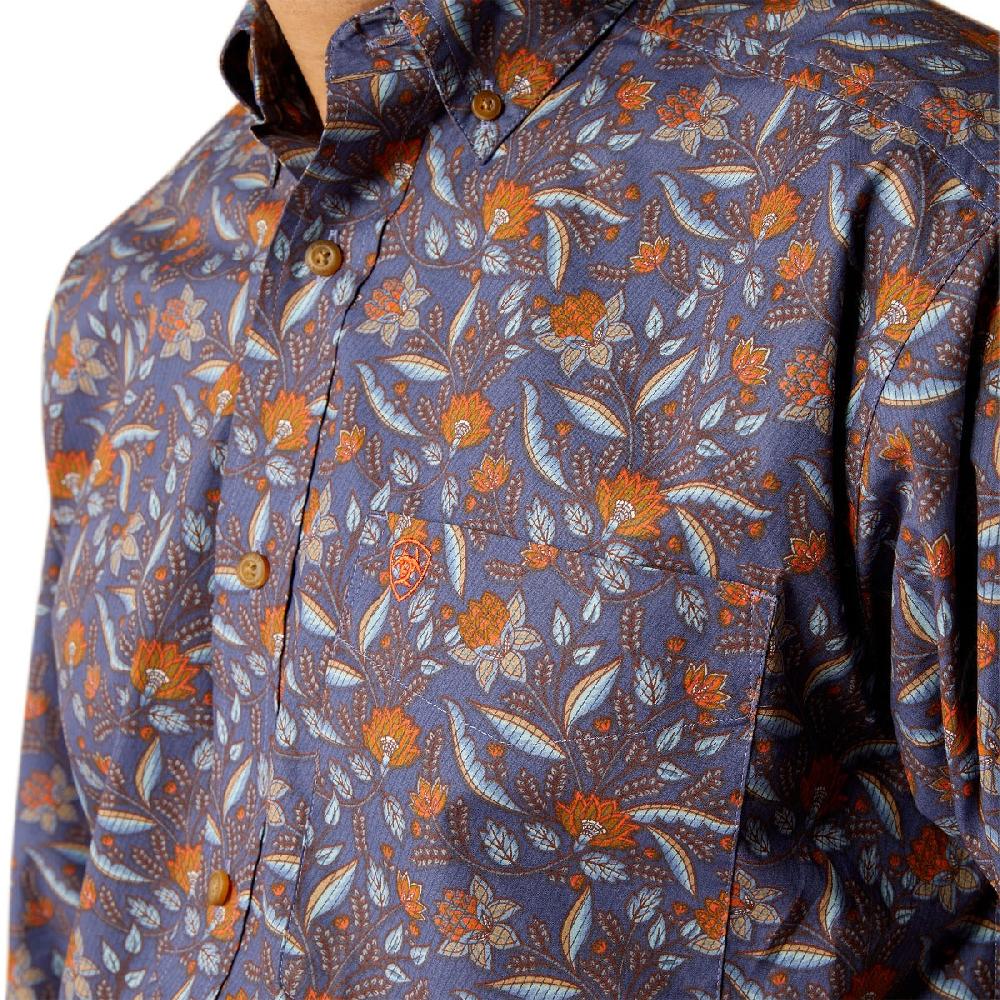 Ariat Dark Blue With Print Ty Men's Classic Fit Collared Longsleeve Button Down Shirt 10052615