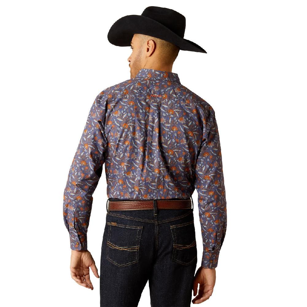 Ariat Dark Blue With Print Ty Men's Classic Fit Collared Longsleeve Button Down Shirt 10052615