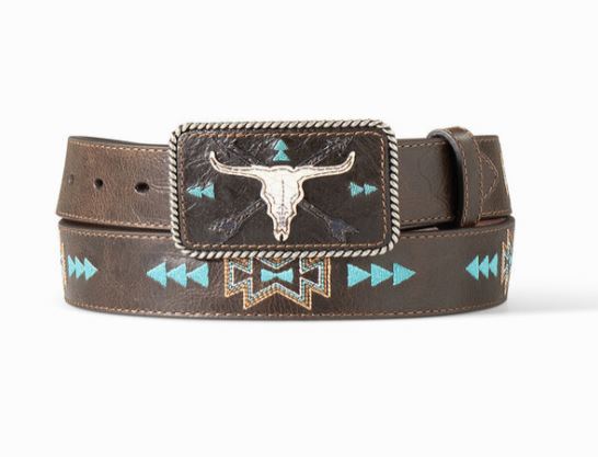 Ariat Dark Brown Women's Genuine Leather Cow Skull Arrow Motif Belt A1565834