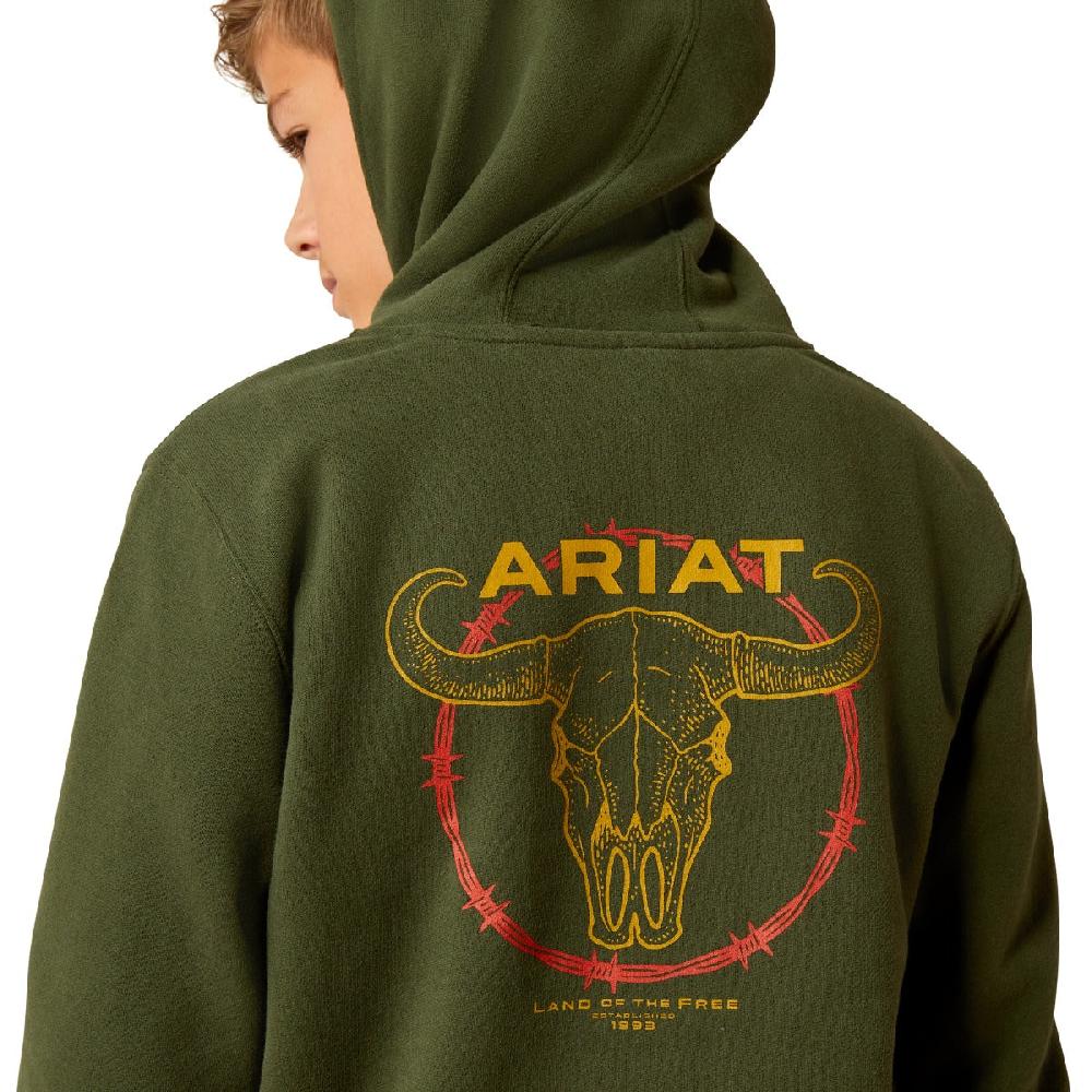 Ariat Dark Green Barbwire Kids' Skull Hoodie 10052393