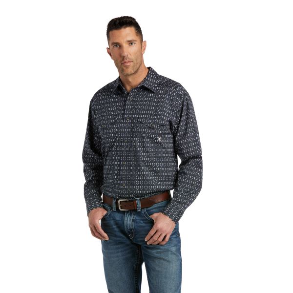 Ariat Dark Green Navy and White Print Byrum Classic Snap Long sleeve Hemlock Shirt 10038106