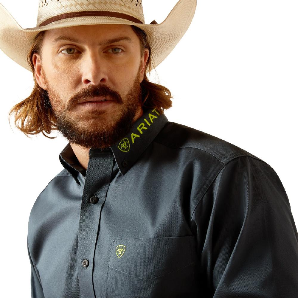 Ariat Dark Grey Team Logo Men's Twill Fitted Long Sleeve Button Down Western Shirts 10048718