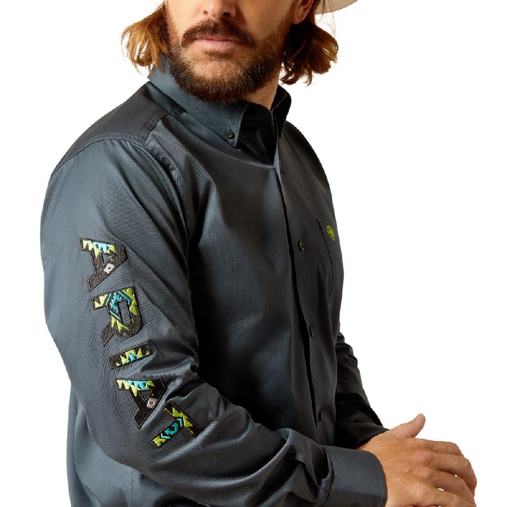 Ariat Dark Grey Team Logo Men's Twill Fitted Long Sleeve Button Down Western Shirts 10048718