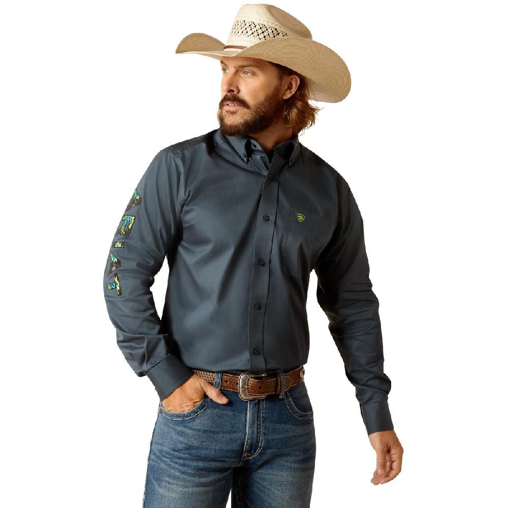 Ariat Dark Grey Team Logo Men's Twill Fitted Long Sleeve Button Down Western Shirts 10048718