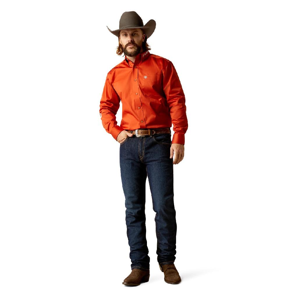 Ariat Dark Orange/White Team Logo Twill Men's Collared Button Down Longsleeve Classic Fit Shirt 10052823