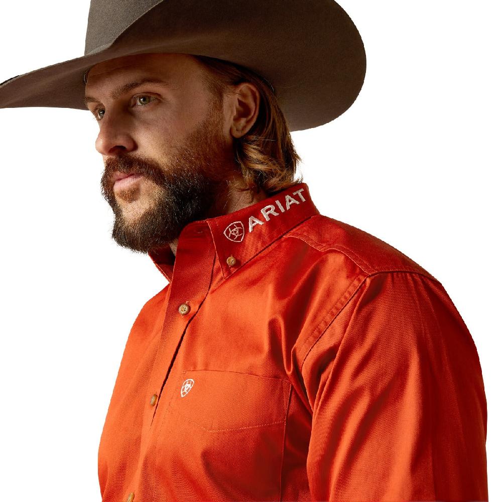 Ariat Dark Orange/White Team Logo Twill Men's Collared Button Down Longsleeve Classic Fit Shirt 10052823