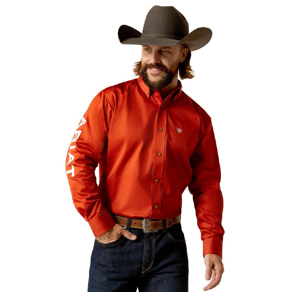 Ariat Dark Orange/White Team Logo Twill Men's Collared Button Down Longsleeve Classic Fit Shirt 10052823