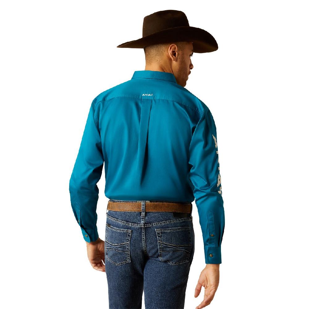 Ariat Dark Teal/White Team Logo Men's Twill Classic Fit Longsleeve Button Down Shirt 10052825