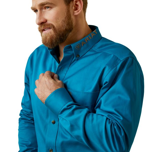 Ariat Deep Turquoise Team Logo Twill Fitted Men's Button Down Shirt 10045026