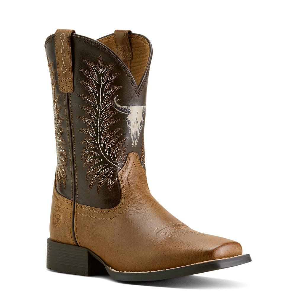 Ariat Desert Brown/Thunder Brown Stampede Wide Square Toe Kids' Western Boots 10063827