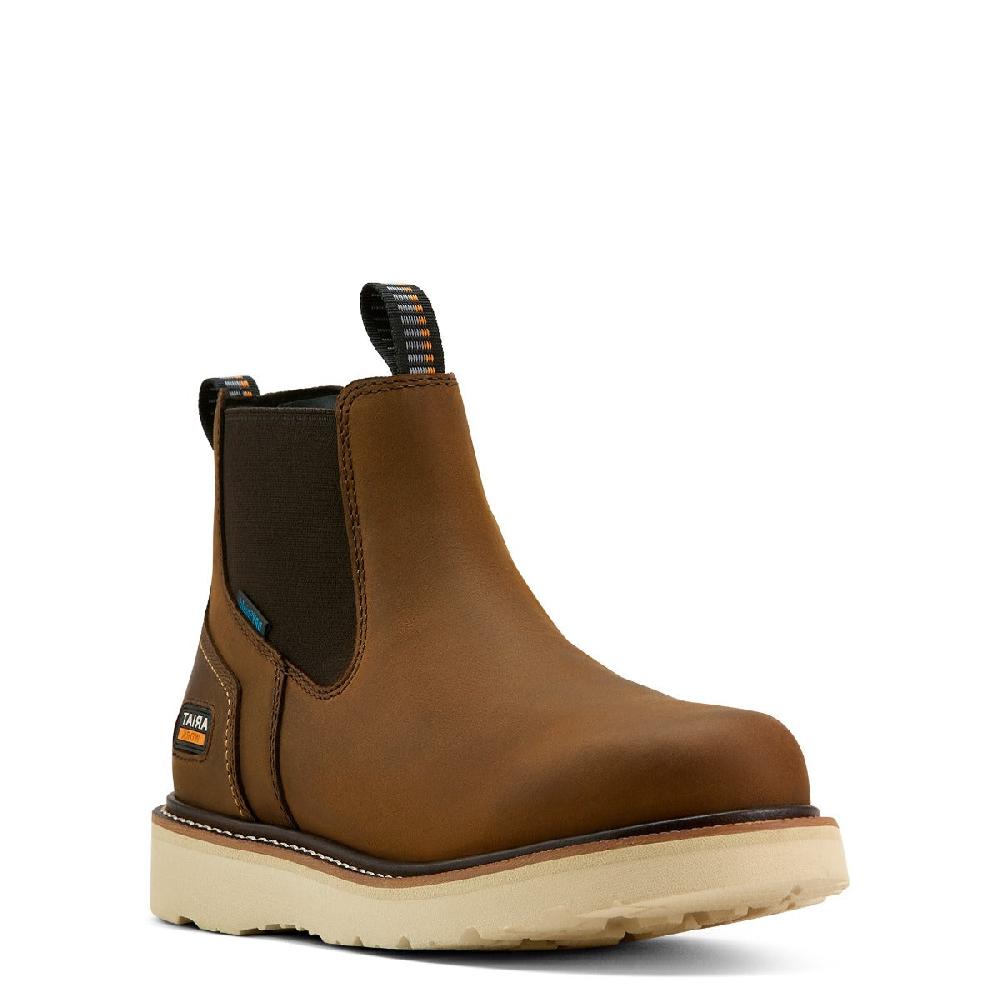 Ariat Distressed Brown Rebar Wedge Men's Soft Round Toe Chelsea Waterproof Work Boots 10061116