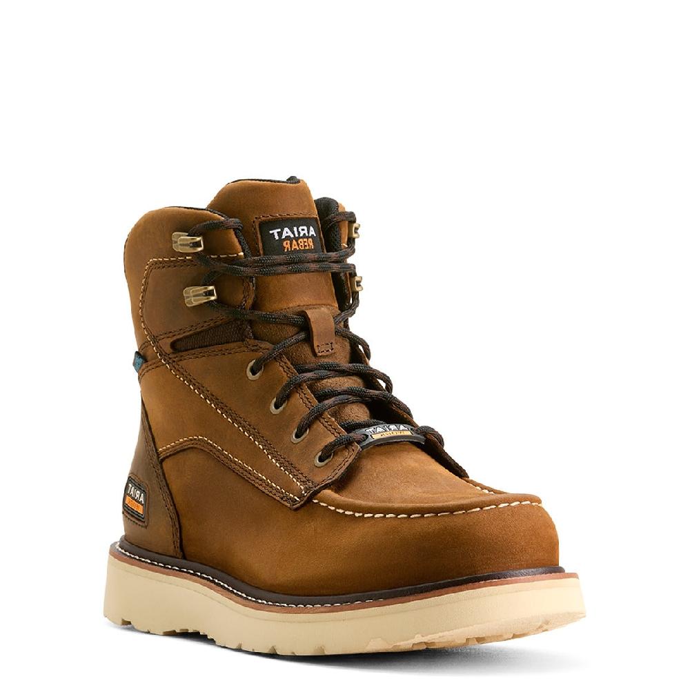 Ariat Distressed Brown Rebar Wedge Moc Toe Men's 6 inch Waterproof Work Boots 10053614