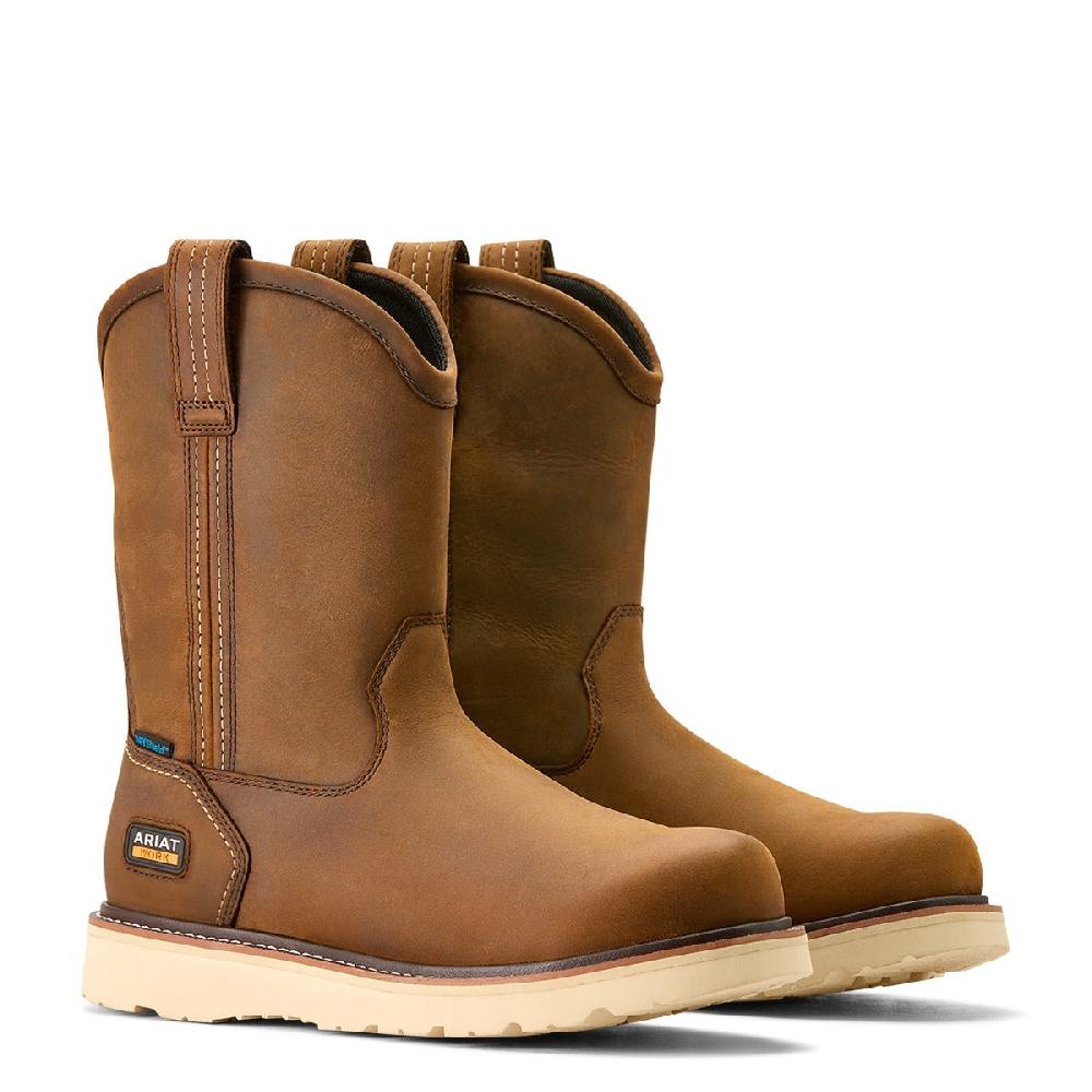 Ariat Distressed Brown Rebar Wedge Pull-On H2O Work Boots 10053612